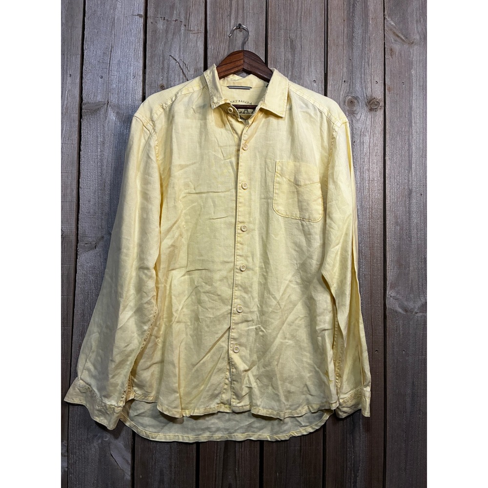 Tommy Bahama Relax Mens Large Yellow 100% Linen Long Sleeve Button Down Shirt
